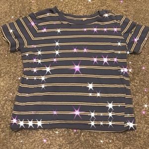 ✨blue holed crop top with black/white stripes✨